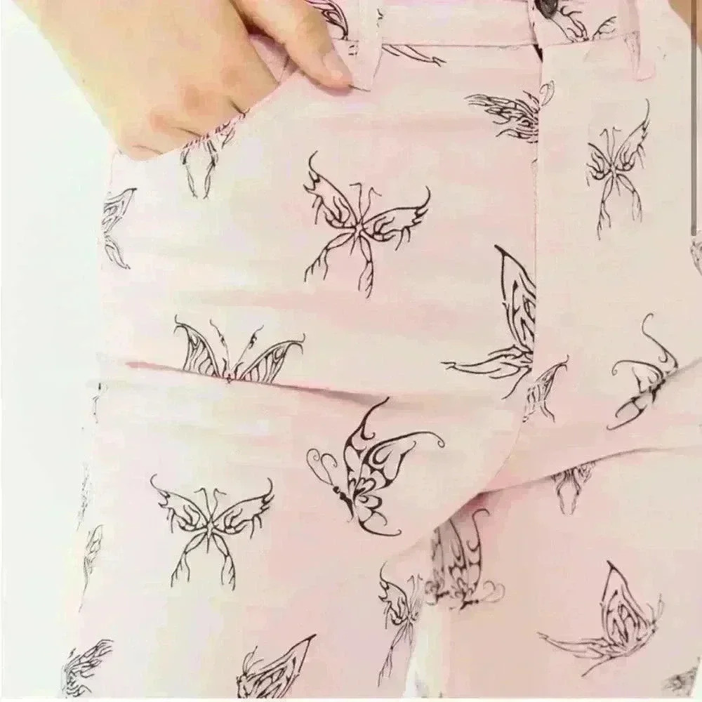 Whimsigoth High Waist Ankle Pant Pink Fairy butterfly whimsy goth punk Goth Emo - Picture 4 of 10